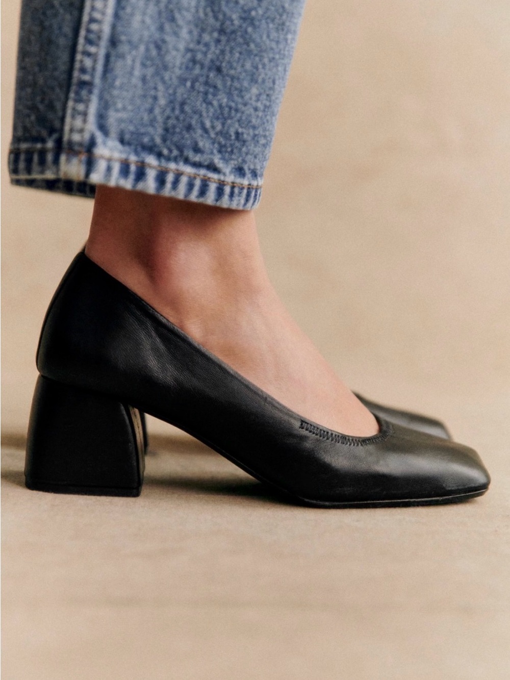 Sézane NIB Martina Heel Pumps in Smooth Black FR 39/US 8